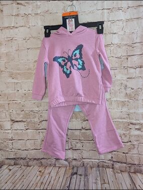 ~Andy & Evan Girls 3 Piece Jogger Set 2T Butterfly Brand new